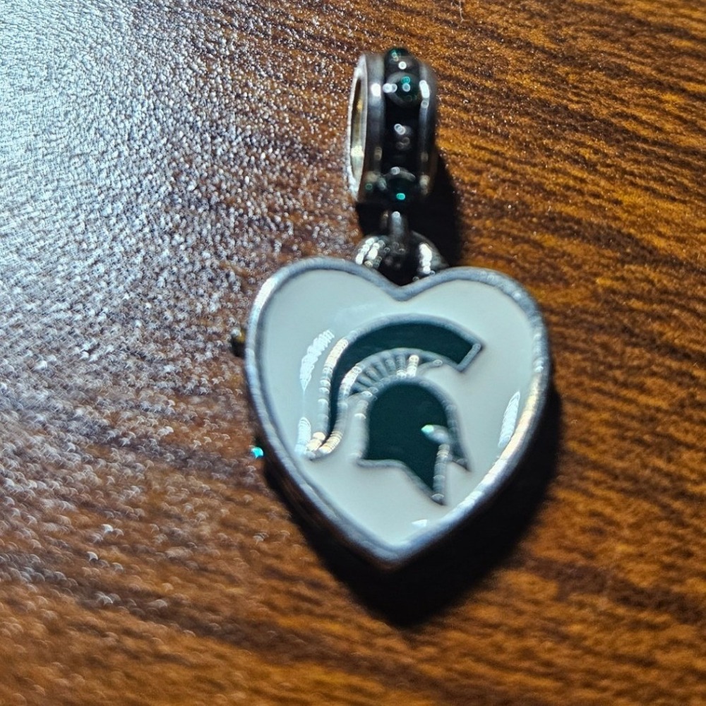 Collegiate Bead Co MSU Spartans Charm Unisex OS Green White Heart Dangle Logo